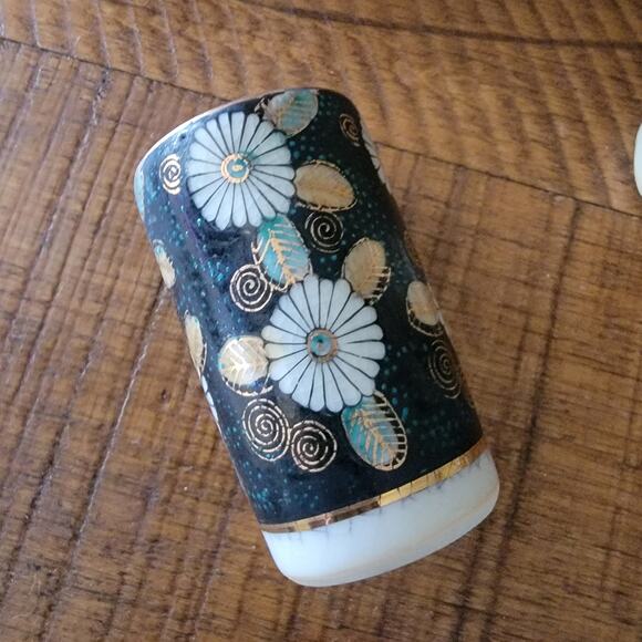 Vintage Japanese Sake Tea Cup Set Japan Handpainted Crane Floral Gold Rim Yunomi - Picture 5 of 10